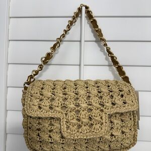 100% Lino Elegant Tan Woven Raffia Shoulder Bag